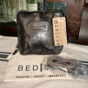 NWT Bed Stu Leather Ventura Crossbody Clutch Bag Black Hand Wash Retail $155